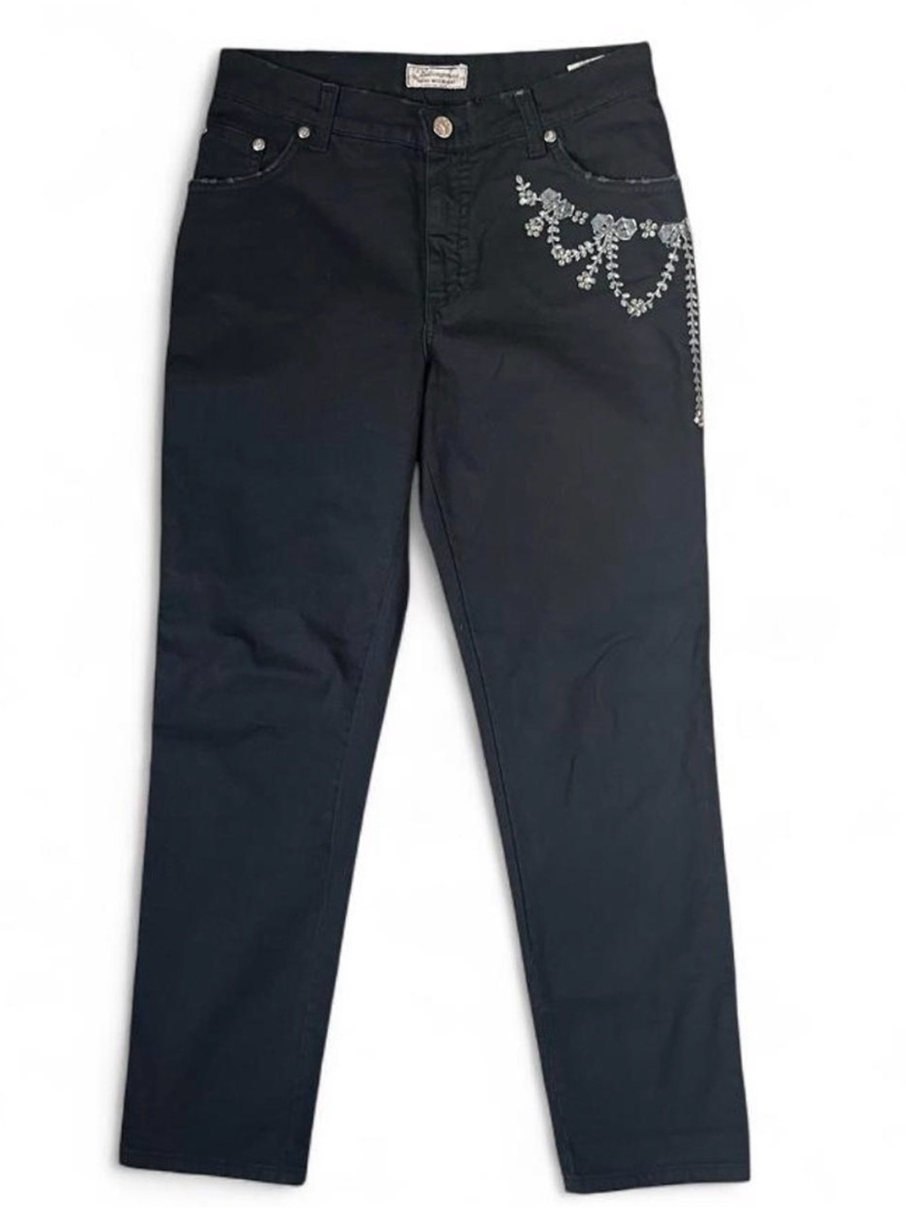Vintage Y2K Blumarine Straight Leg Black Jeans with Embellished Pocket IT 38